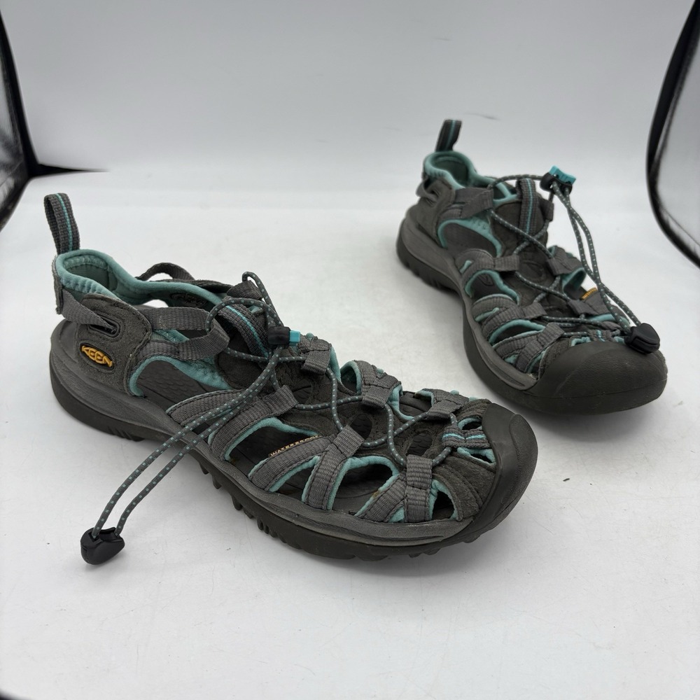 Keen Sandals Women Size 7.5 Whisper Water Trail Hiking Gray Teal Drawstring
